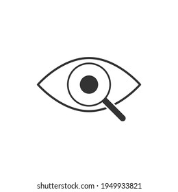 Eye with magnifying glass icon. Search sign. Review symbol. Vector isolated on white.