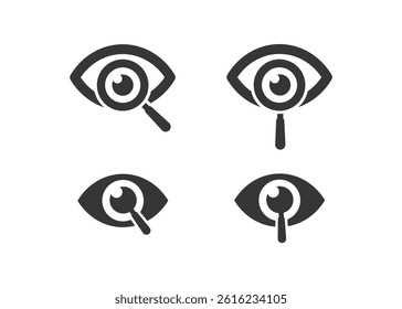 Eye and magnifying glass icon set. Analytics, data, eye icon stock illustration