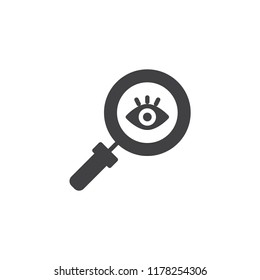 Eye with a magnifying glass vector icon. filled flat sign for mobile concept and web design. Search view simple solid icon. Symbol, logo illustration. Pixel perfect vector graphics