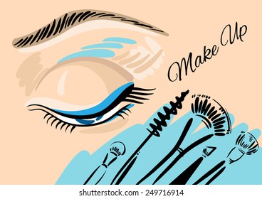 Eye with make up and cosmetic devices.