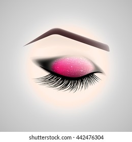 Eye Makeup. Closed Eye With Long Eyelashes. Vector Illustration.