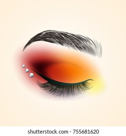 Eye makeup. Closed eye with long eyelashes. Vector illustration.