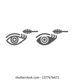 Eye makeup line and glyph icon, beauty and makeup, mascara brush sign, vector graphics, a linear pattern on a white background, eps 10.