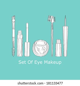 eye makeup set on a turquoise background