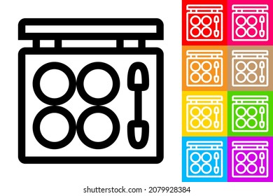Eye Makeup. Eye Shadow. Line Icon With Different Color Background.