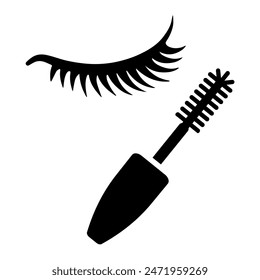 Eye makeup vector icon. Long eyelash mascara sign. Makeup logo. Black simple illustration of eyelash brush.