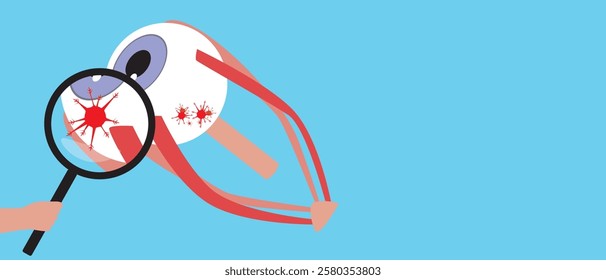 Eye with malignant tumor as oncology concept, flat vector stock illustration or copy space template with eye cancer