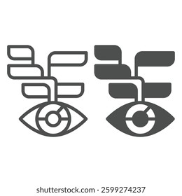 Eye with many dialog bubbles line and solid icon, neural network concept. Vector graphics. Learning data recognition, training sign on white background, outline style icon for mobile or web design