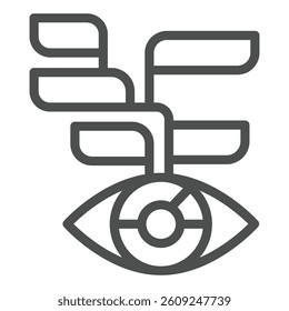 Eye with many dialog bubbles line icon, neural network concept. Vector graphics. Learning data recognition, training sign on white background, outline style icon for mobile or web design