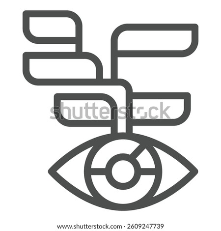 Eye with many dialog bubbles line icon, neural network concept. Vector graphics. Learning data recognition, training sign on white background, outline style icon for mobile or web design