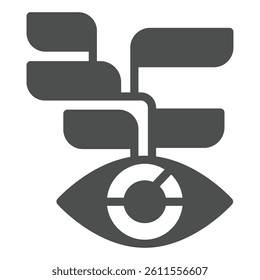 Eye with many dialog bubbles solid icon, neural network concept. Vector graphics. Learning data recognition, training sign on white background, glyph style icon for mobile or web design