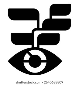 Eye with many dialog bubbles solid icon, neural network concept. Vector graphics. Learning data recognition, training sign on white background, style mobile or design