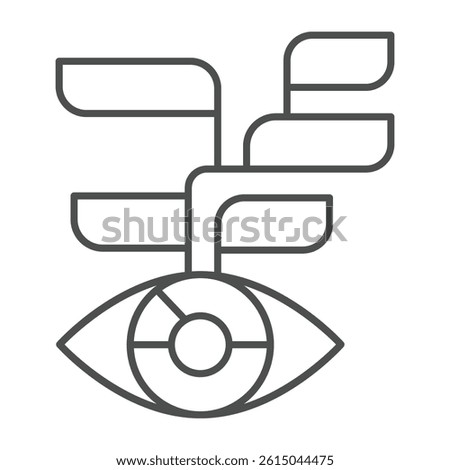 Eye with many dialog bubbles thin line icon, neural network concept. Vector graphics. Learning data recognition, training sign on white background, outline style icon for mobile or web design