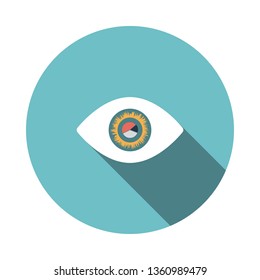 Ojo con gráfico de mercado dentro del icono del alumno. Diseño de color plano. Ilustración vectorial.