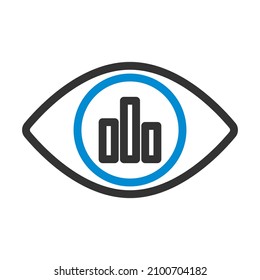 Eye With Market Chart Inside Pupil Icon. Editable Bold Outline With Color Fill Design. Vector Illustration.