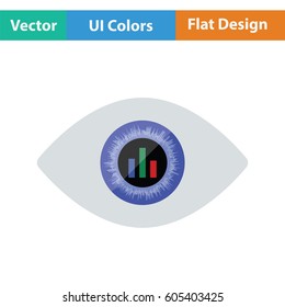 Eye with market chart inside pupil icon. Flat design. Vector illustration.