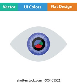 Eye with market chart inside pupil icon. Flat design. Vector illustration.