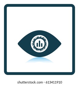 Eye with market chart inside pupil icon. Shadow reflection design. Vector illustration.