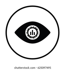 Eye with market chart inside pupil icon. Thin circle design. Vector illustration.
