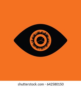 Eye with market chart inside pupil icon. Orange background with black. Vector illustration.