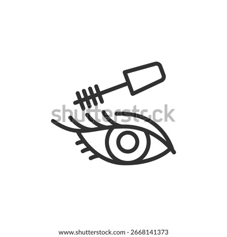 Eye with mascara brush, linear icon. Eyelash makeup and beauty styling. Line with editable stroke.