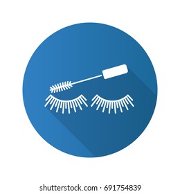 Eye mascara flat design long shadow glyph icon. Vector silhouette illustration