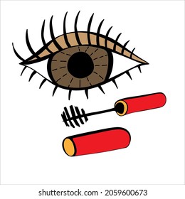 Eye and mascara. Simple vector illustration in doodle style.