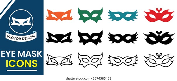 Eye mask, Face mask icon, vector illustration. Silhouette of  party, celebration, carnival mask icon, vector set. Masquerade costume silhouette,  hidden face cover vector illustration.