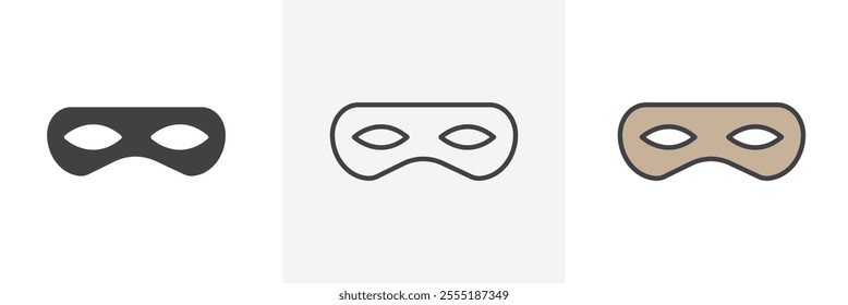 Eye mask icon collection in black and colored style.