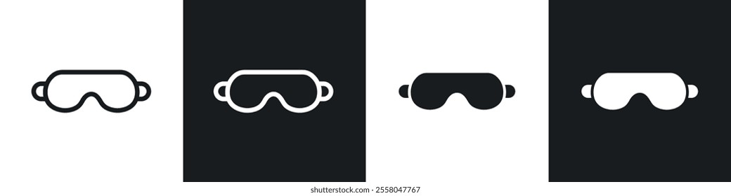 Eye mask icons pack in black and white filled and outlined versions.