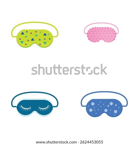 Eye mask icons set cartoon vector. Nightwear element for resting and relaxation. Sleep and night rest