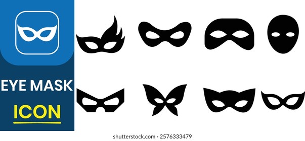 Eye mask silhouette hidden person face, incognito theatre secret party masque. Set of Eye mask icon. Birthday and Party collection vector isolated illustration.