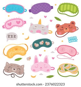 Eye Mask for Sleeping as Cloth Cover to Block out Light Vector Set
