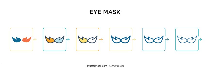 Eye mask vector icon in 6 different modern styles. Black, two colored eye mask icons designed in filled, outline, line and stroke style. Vector illustration can be used for web, mobile, ui