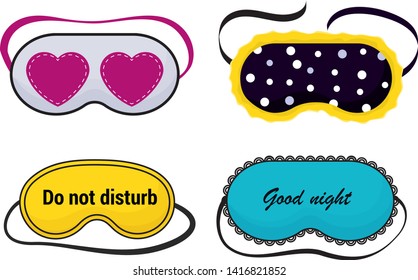 Eye mask vector sleeping night accessory relax resst in traveling illustration set of face sleepy protection cartoon asleep panda cat isolated on white background