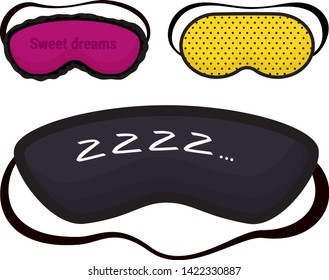 Eye mask vector sleeping night accessory relax resst in traveling illustration set of face sleepy protection cartoon asleep panda cat isolated on white background