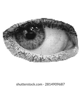 An eye meticulously crafted from black dots, creating a halftone effect. Captures the essence of looking and perception with artistic flair.