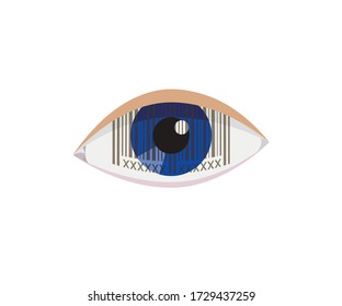eye with a microchip, a barcode on the background of the eye, the concept of chipping the world's population, rfid, vector illustration stock, flat, isolated on white background