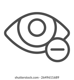 Eye and minus line icon, vision treatment concept. Vector graphics. Myopia, ophthalmology sign on white background, outline style icon for mobile or web design