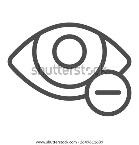 Eye and minus line icon, vision treatment concept. Vector graphics. Myopia, ophthalmology sign on white background, outline style icon for mobile or web design