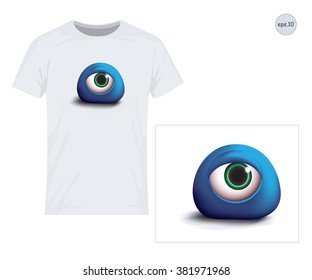 Eye, Monster; 3D vector design for printing on T-shirts. Eps10 file comfortable for editing.