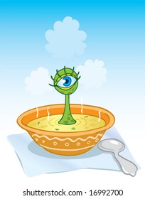 Eye of the monster in a plate of soup (vector)