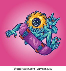 Eye monster skating cartoon illustration you can use it for any purpose such as merchandise, tshirt, print, tattoo, logo etc