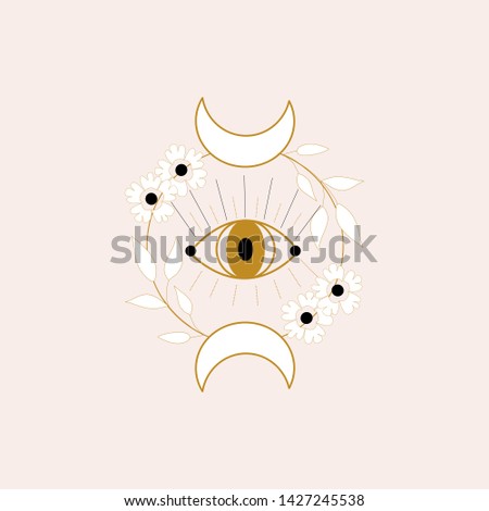 Eye, moon an flowers. vector icon, isolated element, on a light background