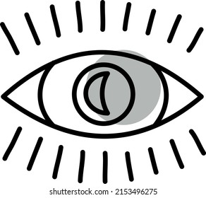 Ojo con luna, ilustración, vector sobre fondo blanco.