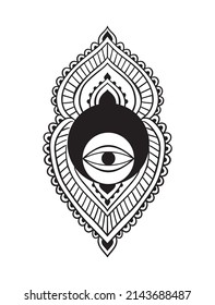 Eye and Moon Mystical Icon. Vector Illustration. Minimal Line art Style. Mandala, Boho, Esoteric. Bohemian Logo Designs.