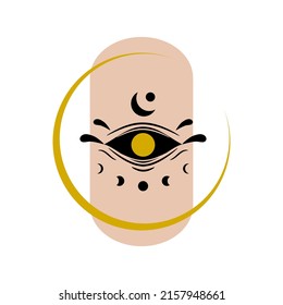 Eye with moon phases boho tattoo flat vector design.