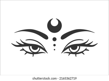 Eye moon witch in boho style. Vector illustration for decoration design. Mystical Line art. Moon vector. Boho tattoo art. Nature concept.