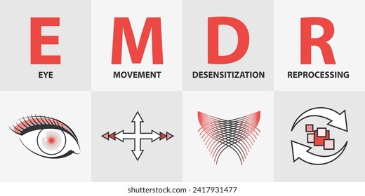 Eye Movement Desensitization Reprocessing (EMDR) therapy concept. A psychotherapy treatment for people who had traumatic experiences.