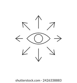 Eye with multi-directional arrow icon line style isolated on white background. Vector illustration